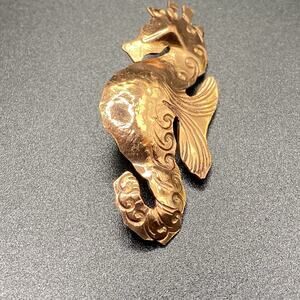 Vintage Copper Seahorse Brooch Pin Hammered